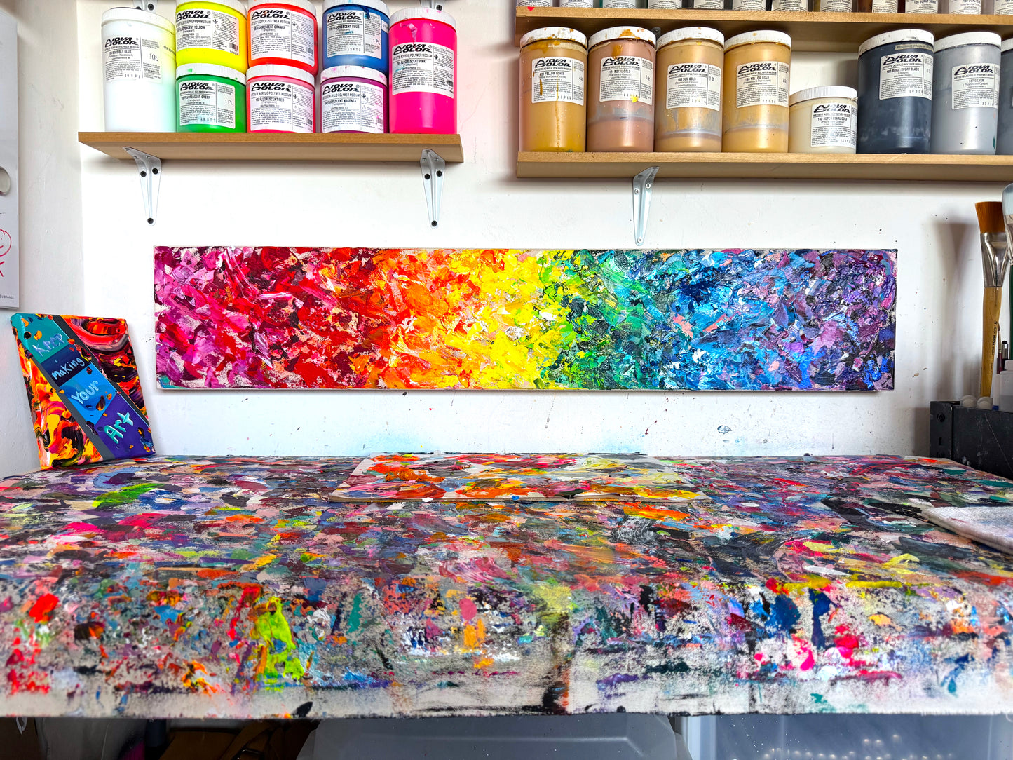 Rainbow art and decor. Textured palette knife art by Michael Carini of Carini Arts in Palm Springs. LGBTQIA+ friendly art.