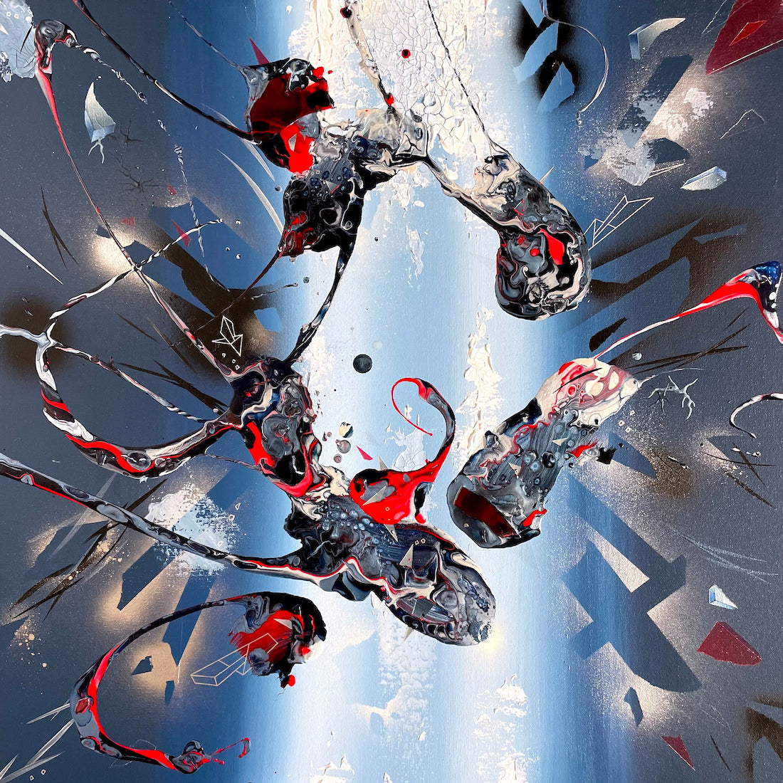 Crash Into Me is Michael Carini's car crash inspired painting created shortly after his brutal car accident on 7/28/2023