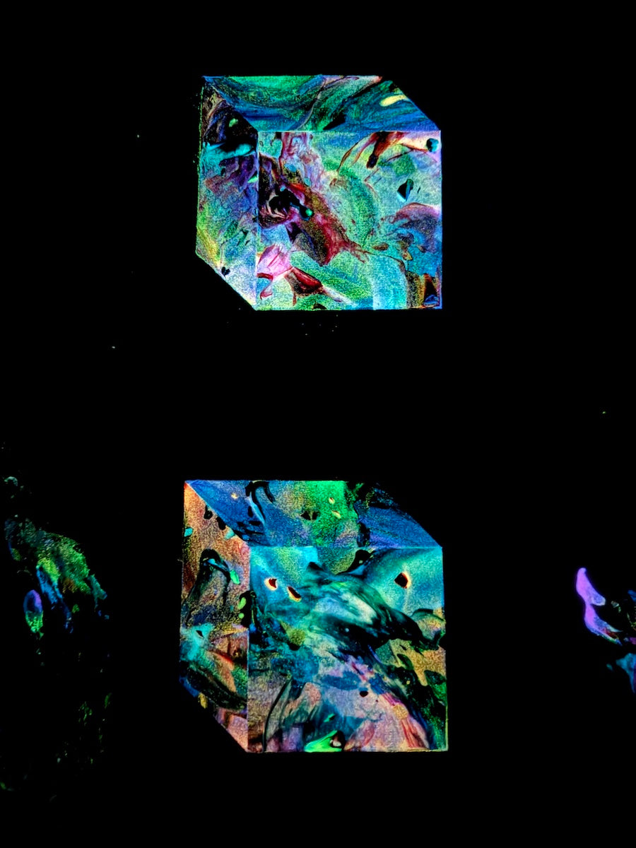 Geometric abstract art by Michael Carini. Unique and original contemporary artwork with glow in the dark lighting effects. Fine art and interior design/decor in Palm Springs.