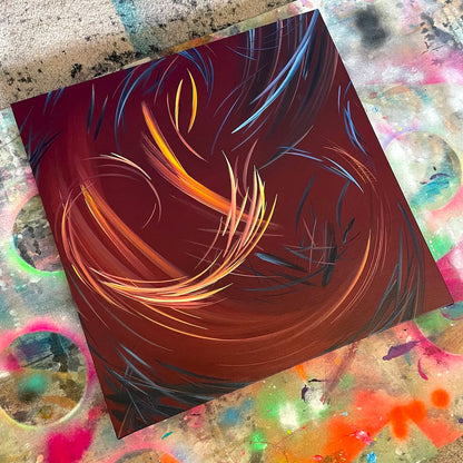 Michael Carini's paintings representing a phoenix rising from the ashes