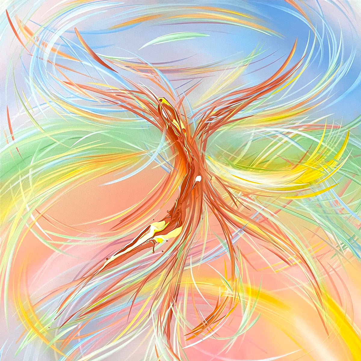 Michael Carini phoenix rising painting. Michael Carini is a premier contemporary abstract artist that is represented by multiple galleries and an agency.