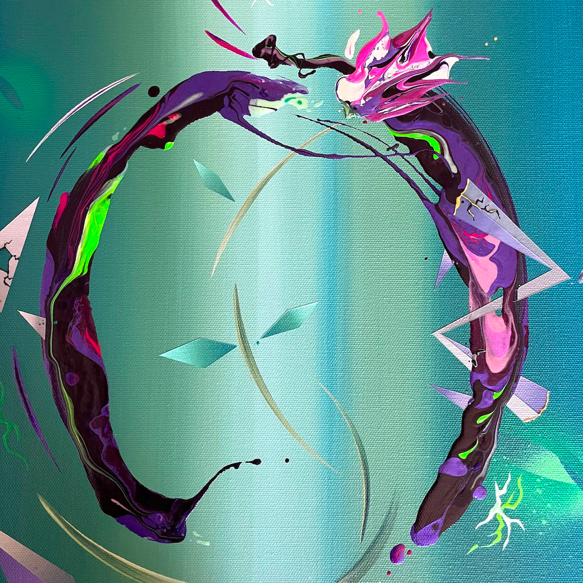 flower growing from concrete painting by contemporary abstract artist Michael Carini