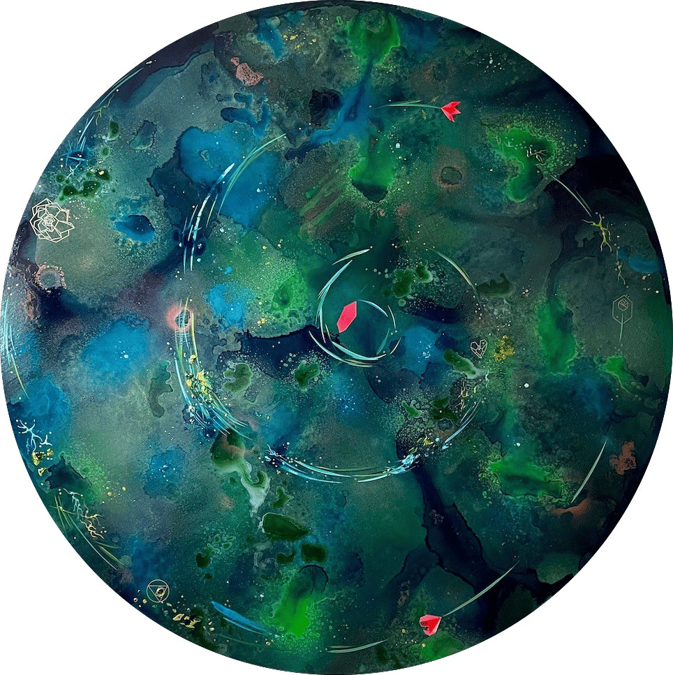 unique spinning abstract art from contemporary abstract artist Michael Carini. Alchemy inspired art.