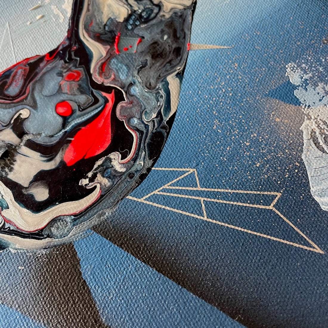 Michael Carini's beautiful abstract art creating beauty from pain. This painting was created shortly after his violent car crash and incorporates car wreckage into the painting.