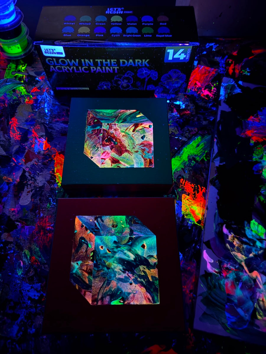 Geometric abstract art by Michael Carini. Unique and original contemporary artwork with glow in the dark lighting effects. Fine art and interior design/decor in Beverly Hills.