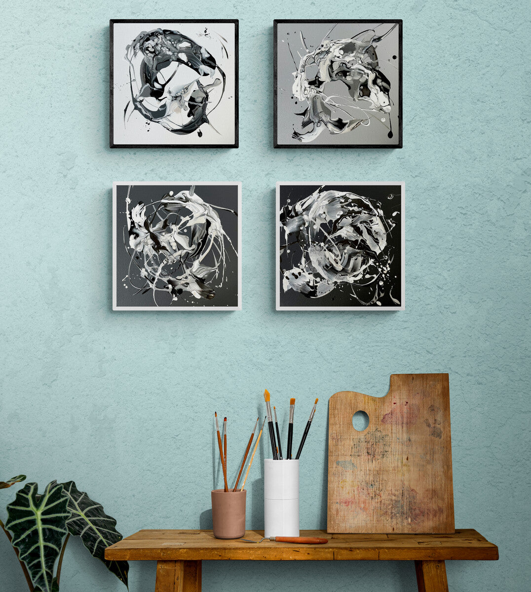 Black and white contemporary abstract art by Laguna artist Michael Carini of Carini Arts