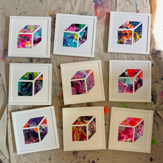 Michael Carini Acrylic Alchemy Cubes. Contemporary abstract art and acrylic painting in Beverly Hills, CA.