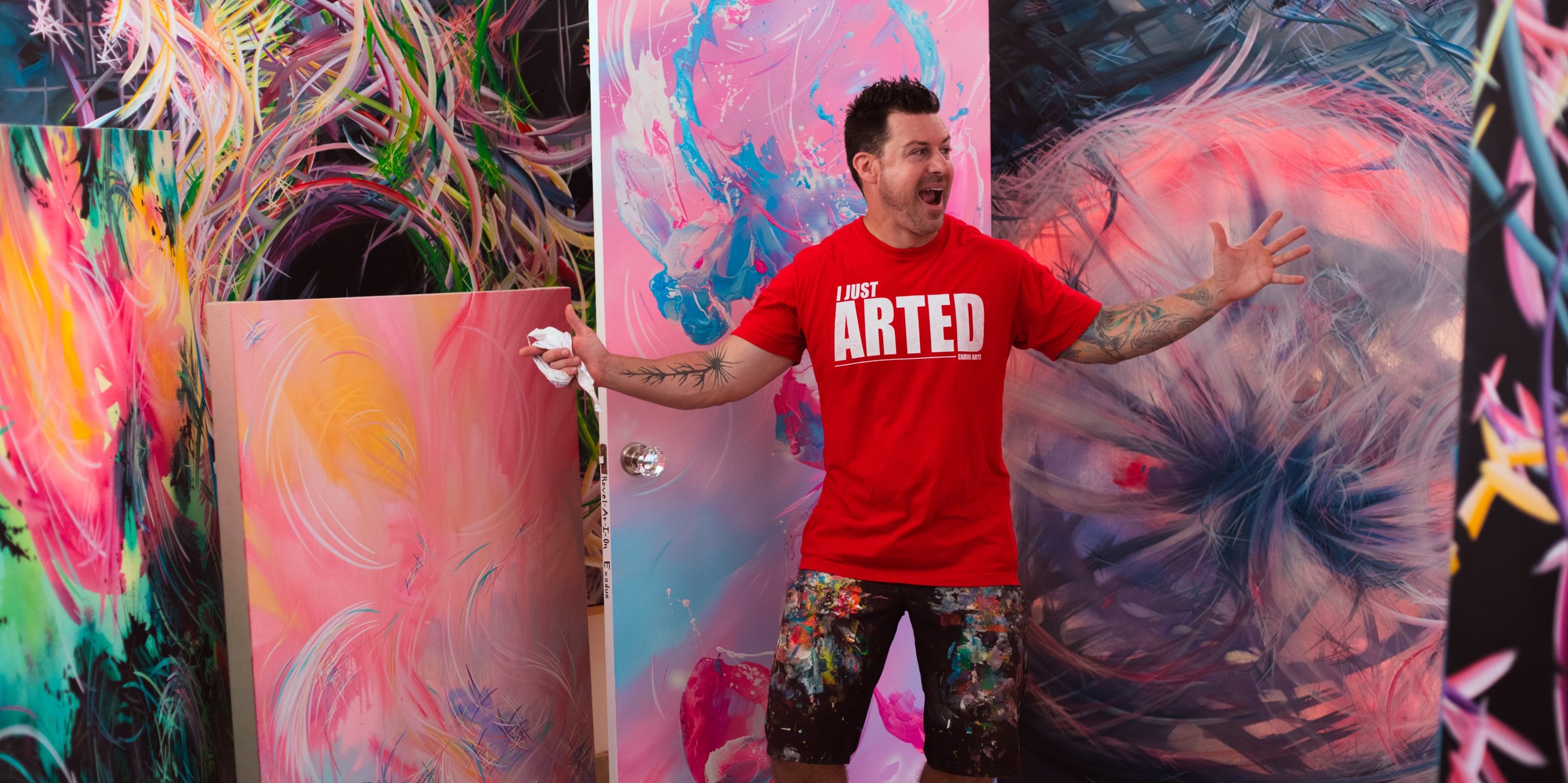 inspirational Souther California contemporary abstract artist Michael Carini and his multiverse of madness in the studio of Carini Arts