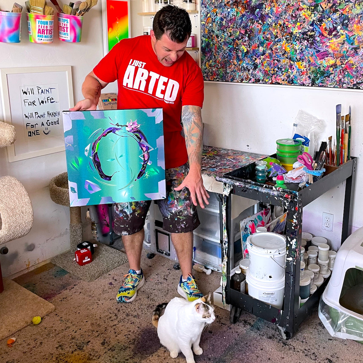 Michael Carini and Braska in the studio of Carini Arts (San Diego, CA)