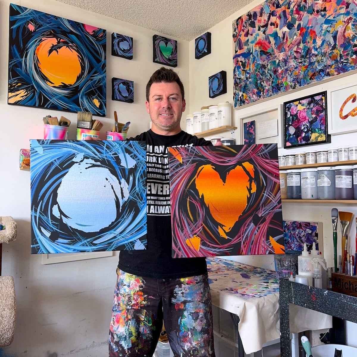 Small and affordable original art. Unique contemporary abstract paintings by San Diego artist Michael Carini in Del Mar.