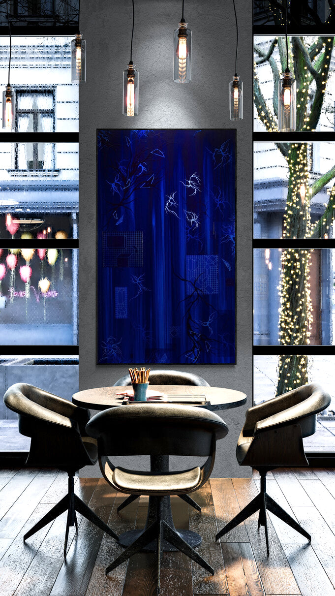 stunning blueprint painting by scottsdale artist Carini.