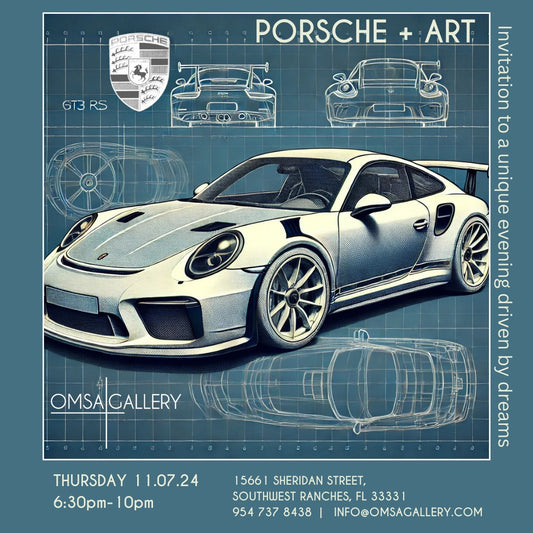 Porsche and art event at OMSA Gallery in Southwest Ranches featuring Michael Carini of Carini Arts