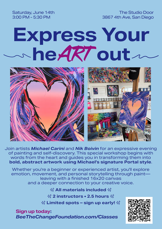 Art workshop at The Studio Door in Hillcrest with Michael Carini and Bee The Change Foundation
