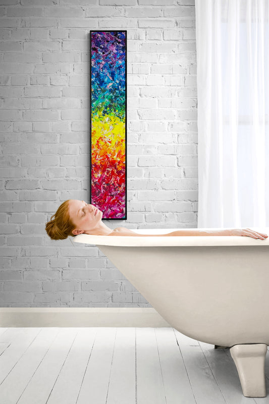 Rainbow art and decor. Textured palette knife art by Michael Carini of Carini Arts in Hillcrest. Color chakras and LGBTQIA+ friendly art.