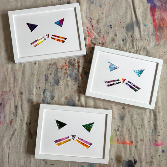 Carini Cool Cats. Art for cat lovers that's cat approved. Created from recycled paint palettes.