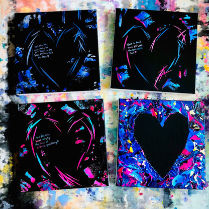 Michael Carini abstract heart paintings with personal messages