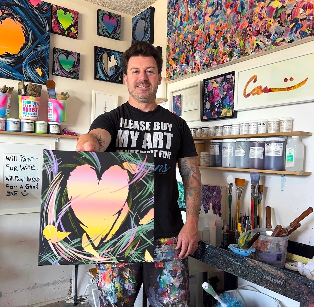 Michael Carini heart art and decor sharing story of phoenix rising from the darkness. Contemporary abstract art and acrylic paintings in San Diego.