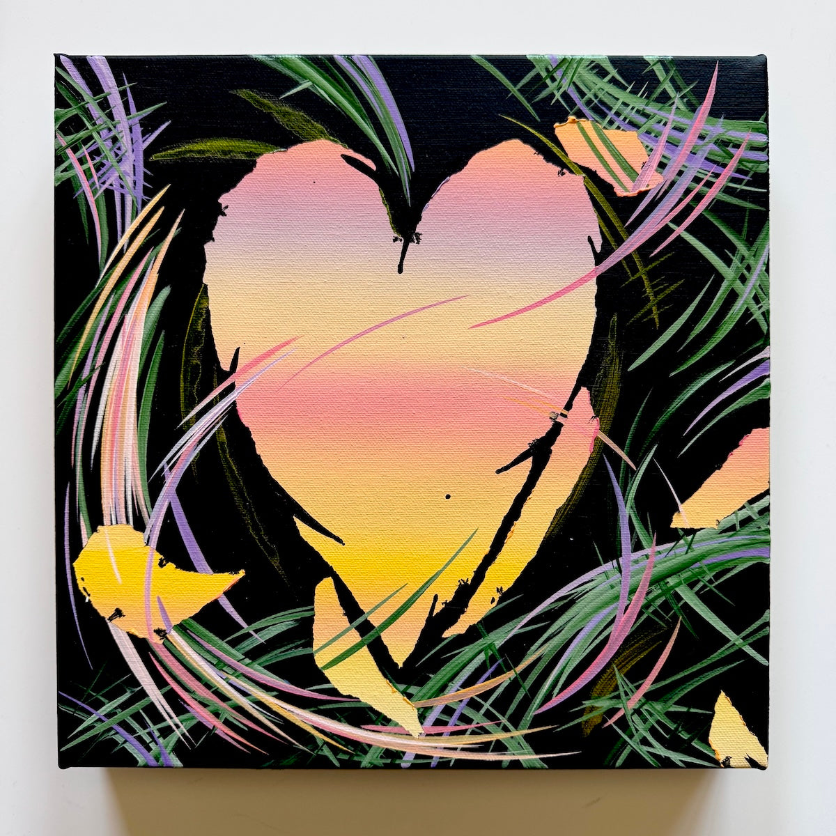 Michael Carini heart art and decor sharing story of phoenix rising from the darkness. Contemporary abstract art and acrylic paintings in La Jolla.