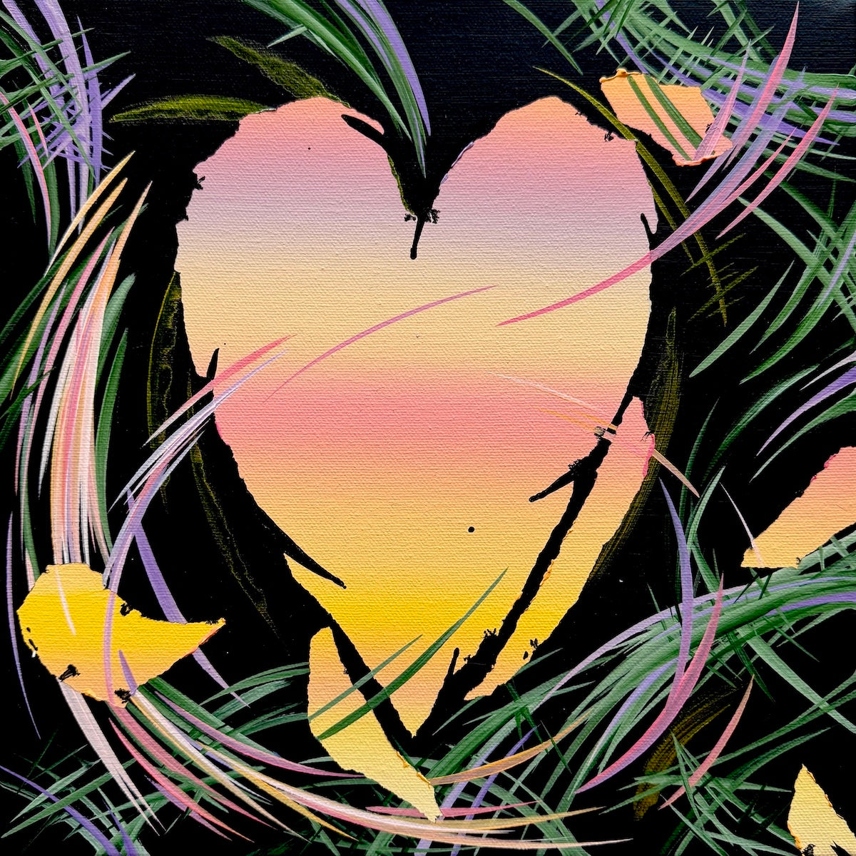 Michael Carini heart art and decor sharing story of phoenix rising from the darkness. Contemporary abstract art and acrylic paintings in Laguna Beach.