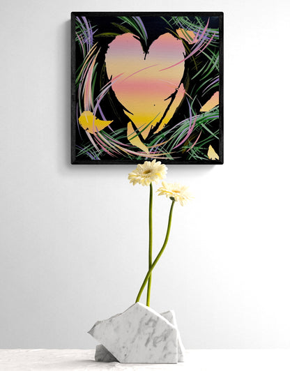 Michael Carini heart art and decor sharing story of phoenix rising from the darkness. Contemporary abstract art and acrylic paintings in Beverly Hills.