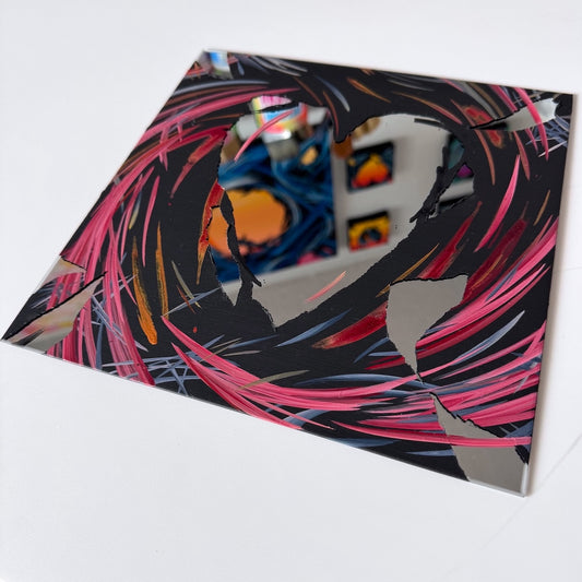 Michael Carini mirror heart art. Unique art and decor by contemporary abstract artist Carini in La Jollla