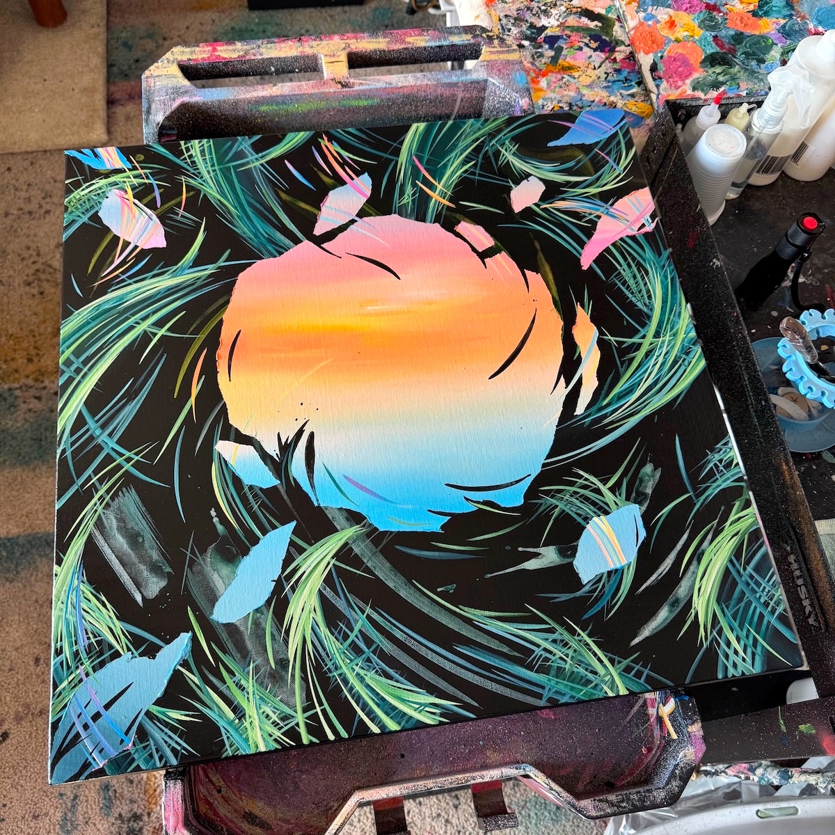 Beautiful sunset art and abstract acrylic paintings by contemporary artist Michael Carini and Carini Arts in Laguna Beach