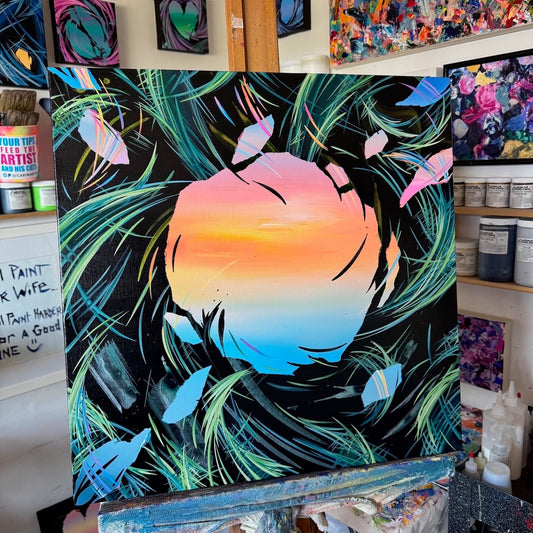 Beautiful sunset art and abstract acrylic paintings by contemporary artist Michael Carini and Carini Arts in Palm Beach and Miami