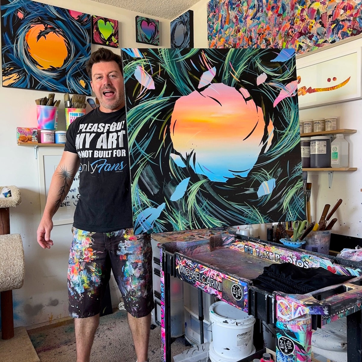 Beautiful sunset art and abstract acrylic paintings by contemporary artist Michael Carini and Carini Arts in Southern California 