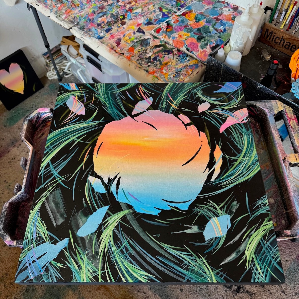 Beautiful sunset art and abstract acrylic paintings by contemporary artist Michael Carini and Carini Arts in Beverly Hills