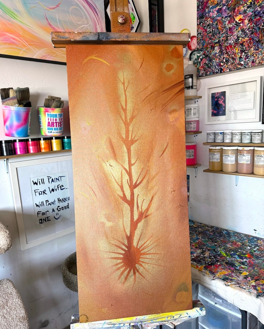 Michael Carini puts a signature twist on tree and floral paintings with his signature Acrylic Alchemy