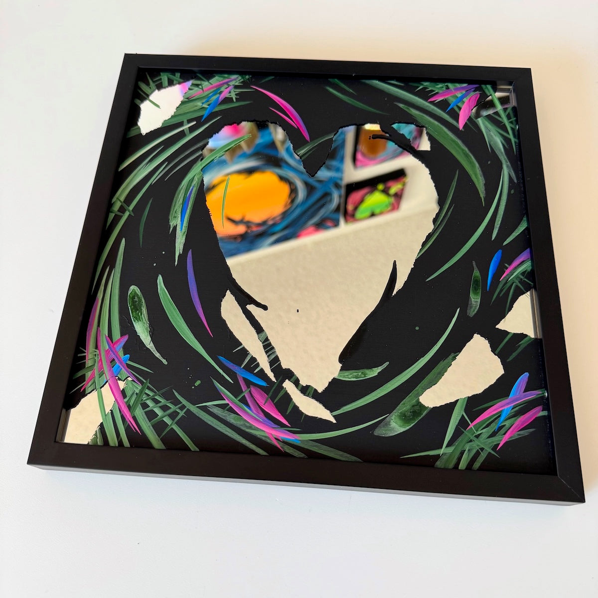 Michael Carini mirror paintings and heart art interior design and decor in La Jolla