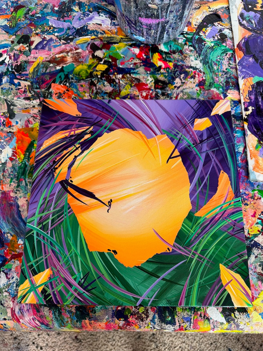 Colorful abstract acrylic paintings by renowned contemporary artist Michael Carini in Palm Springs