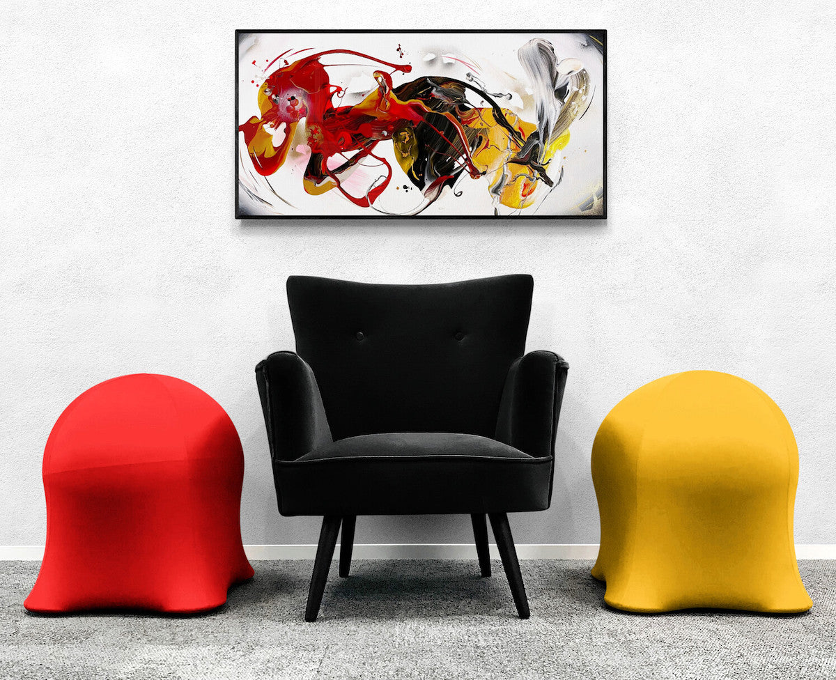 Abstract original painting by San Diego artist Michael Carini styled in a modern living room