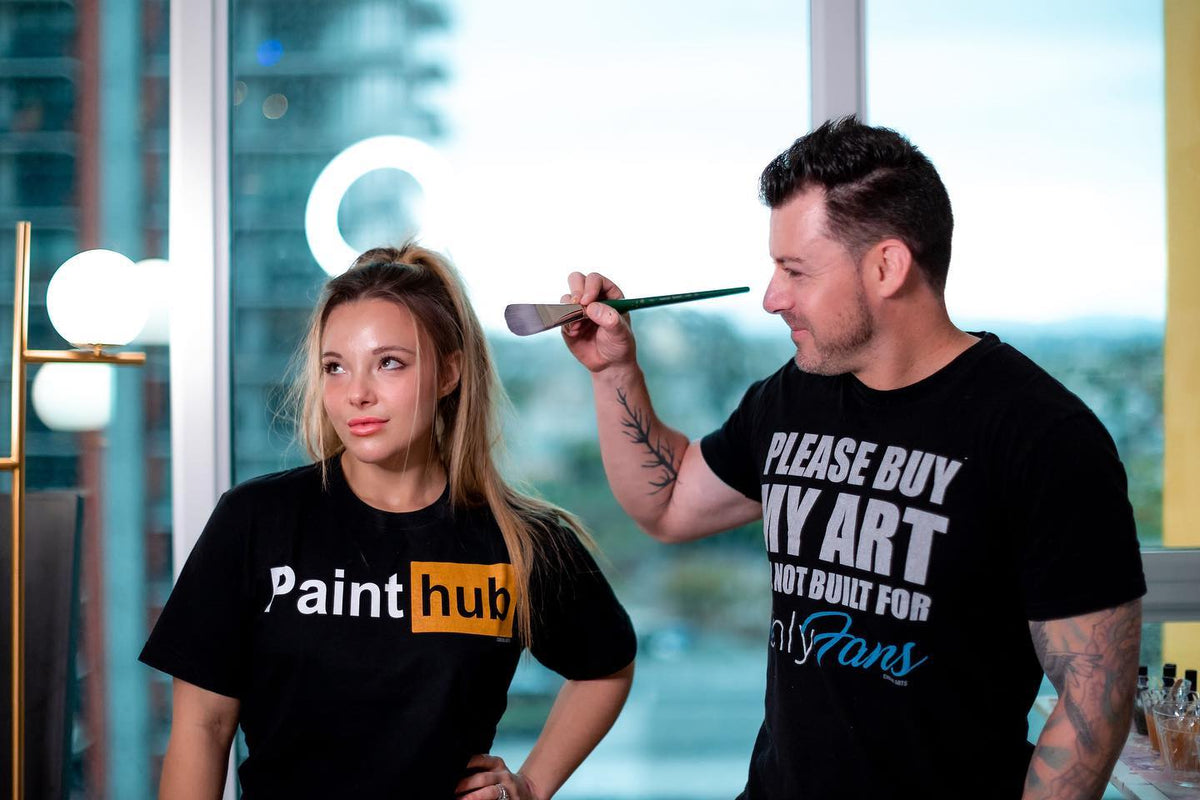 Body Auty also known as colors of autumn wearing a paint hub shirt with artist Michael Carini in his onlyfans shirt for artists